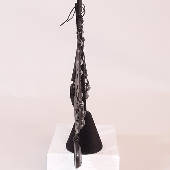 Jumbo Black Dangle Drop Earrings Bright Clear Rhinestones Pierced - Picture 3 of 10